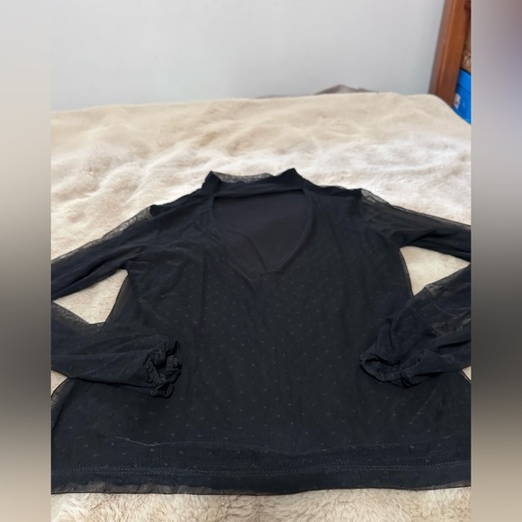 Sanctuary Dotted Black Sheer Long Sleeve Top S - Picture 6 of 7